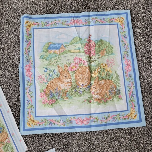 Vintage Bunny Floral Print Cotton Fabric Blocks For Quilting Or Crafts - Picture 3 of 4